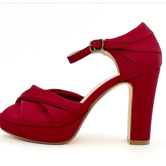 Dark Red Satin Heels - Picture 1 of 4